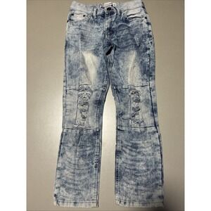 S2 Black Premium Jeans Kids Blue Denim Distressed Acid Wash Y2K | Size 12